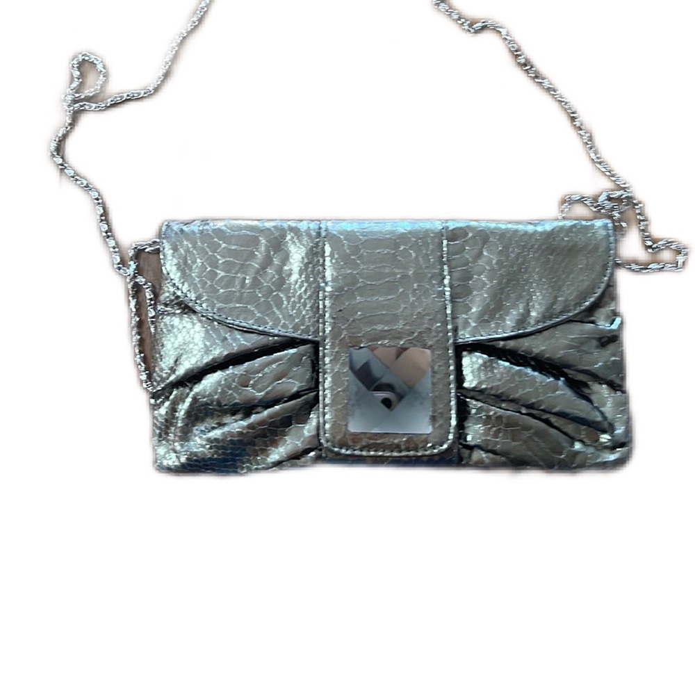 Silver crocodile leather like handbag rectangular shape with chain new Y2K